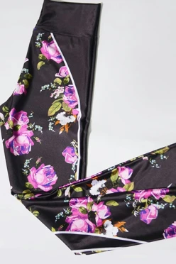 Легинсы женские с широким поясом с принтом "Pink roses"