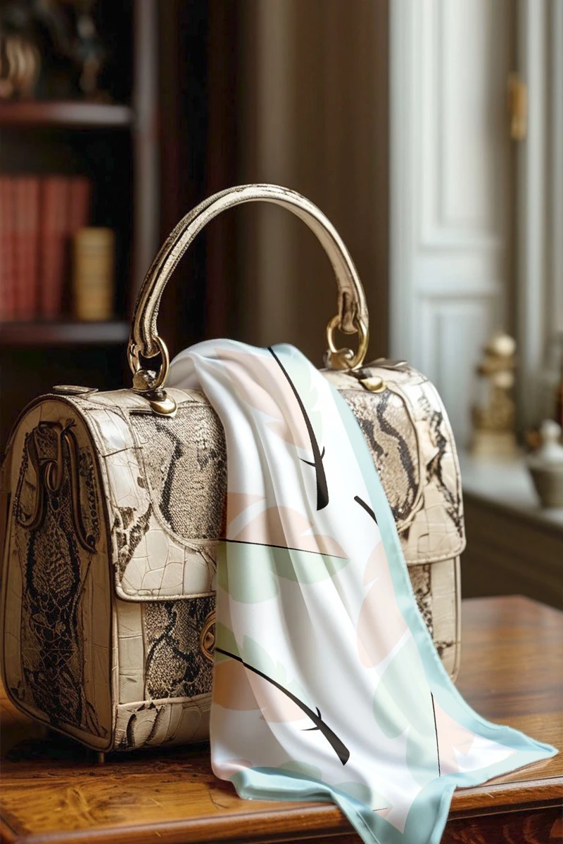 Платок Шанель 100х100 см, с полной запечаткой "White Feather"#1