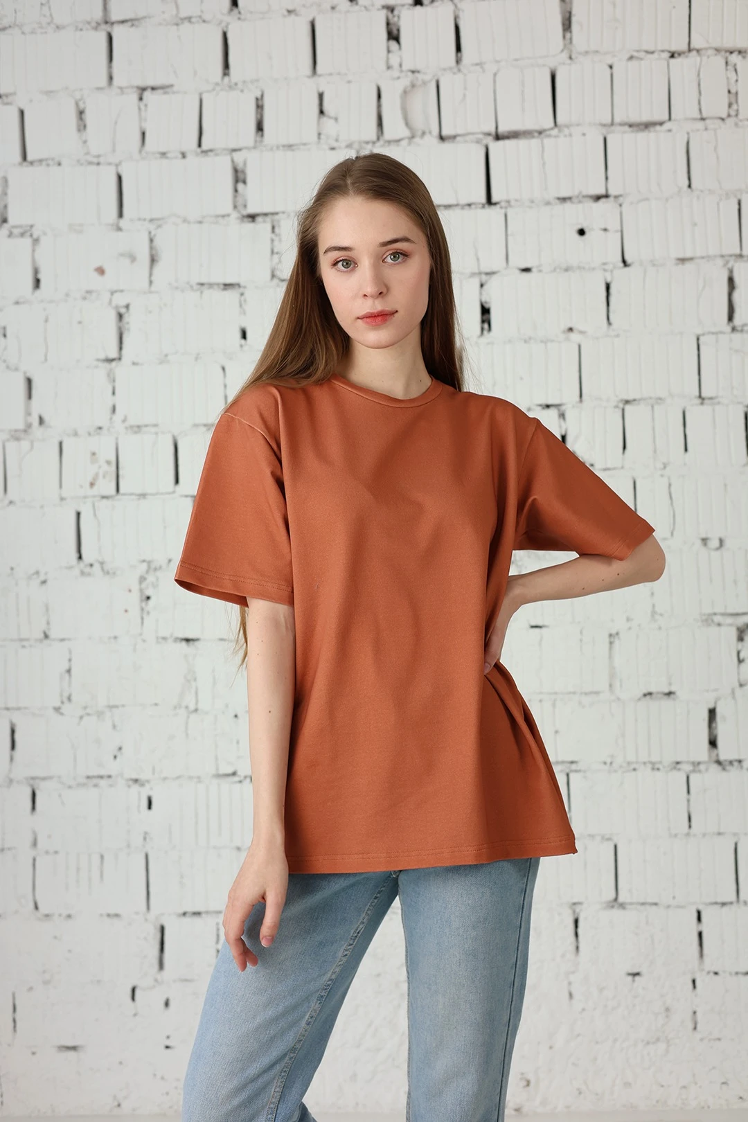 Футболка Мерфи оверсайз унисекс, однотонная коричневая (хлопок)#2