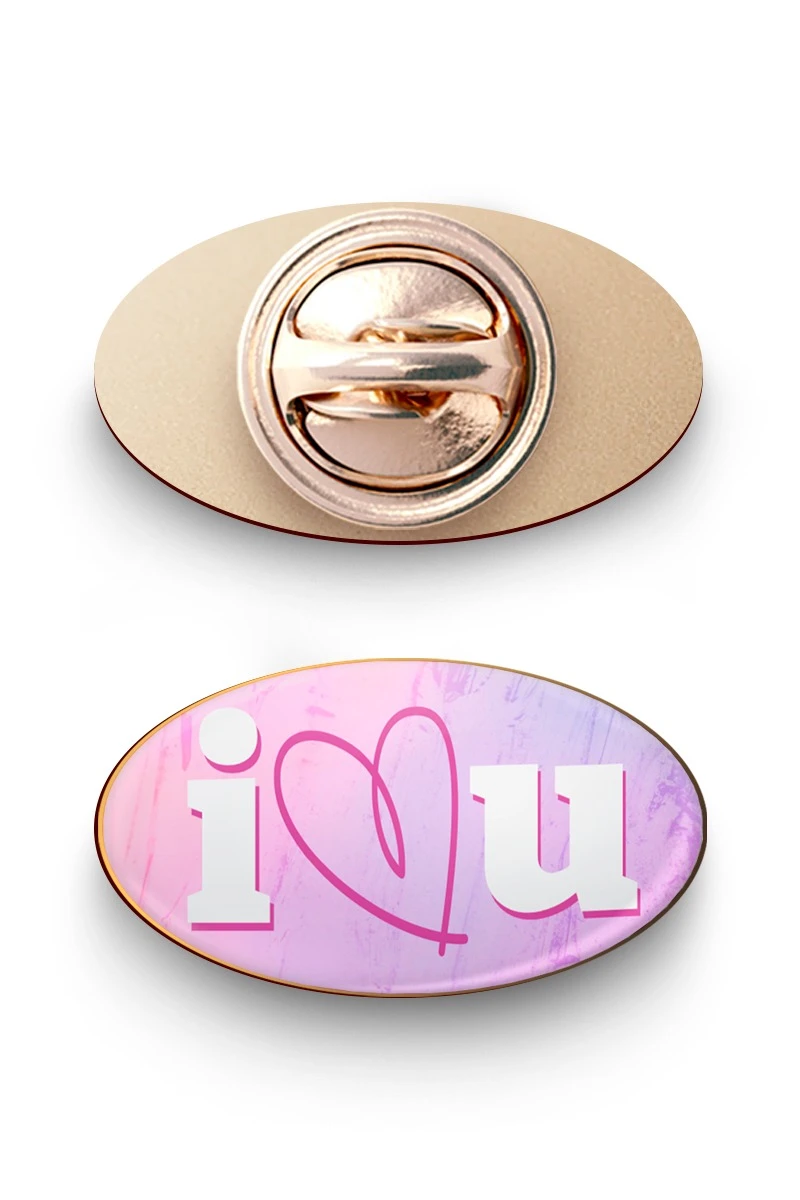 Значок заливной Овал 21х12 мм, с принтом "I love you"#1