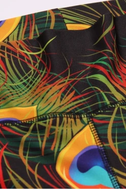 Легинсы женские с широким поясом с принтом "Colored Peacocks"#2