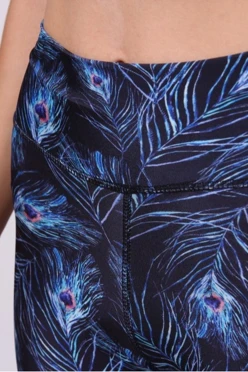 Легинсы женские с широким поясом с принтом "Peacock feathers"#2