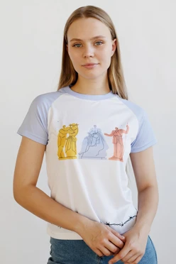 Купить футболку Спэйс женскую из ложной сетки с полной запечаткой "Antic"