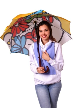 Купить зонт-трость Мэри с деревянной ручкой однослойный, с полной запечаткой (с совмещением) "Краски"