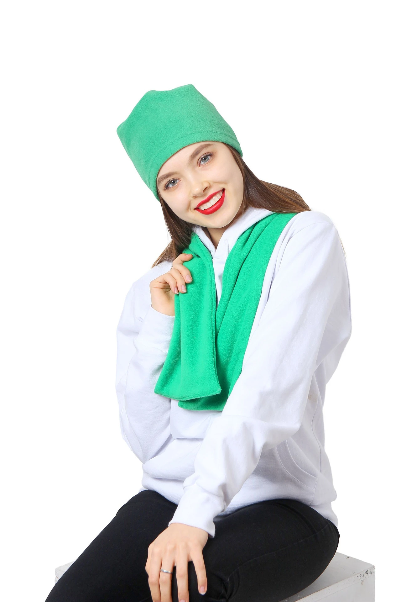 Шапка Вайт флисовая однослойная взрослая, однотонная зеленая#1