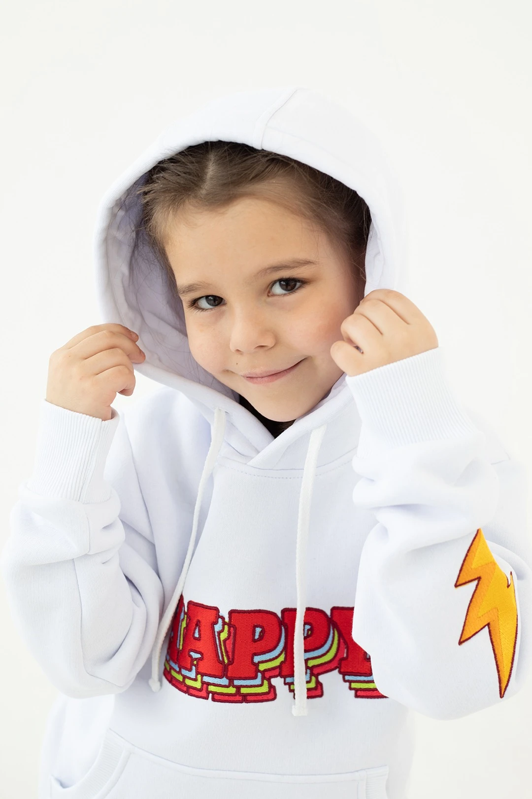 Худи Майк из футера детская, однотонная "Happy"#2