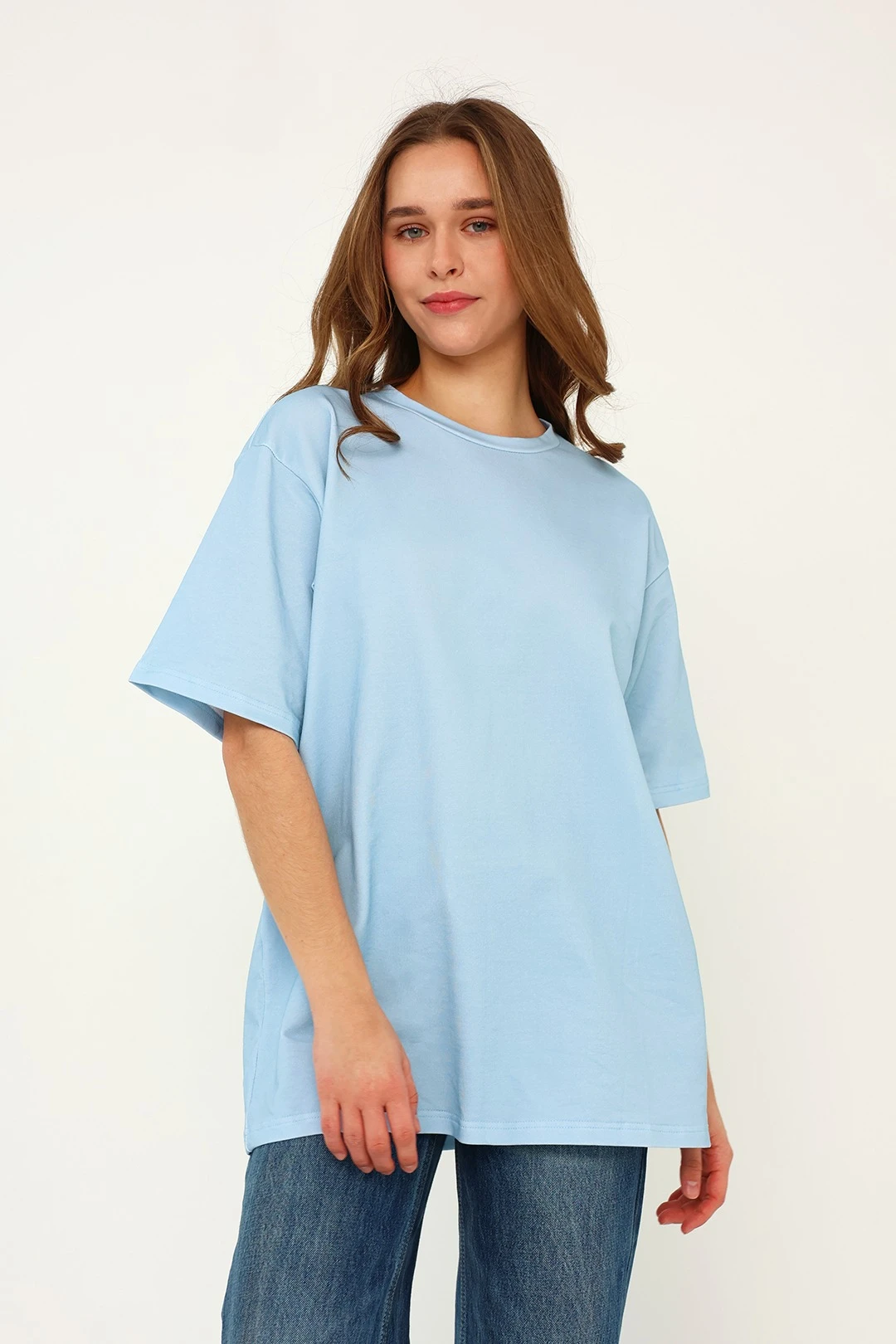 Купить футболку Мерфи оверсайз унисекс однотонную голубую (хлопок)