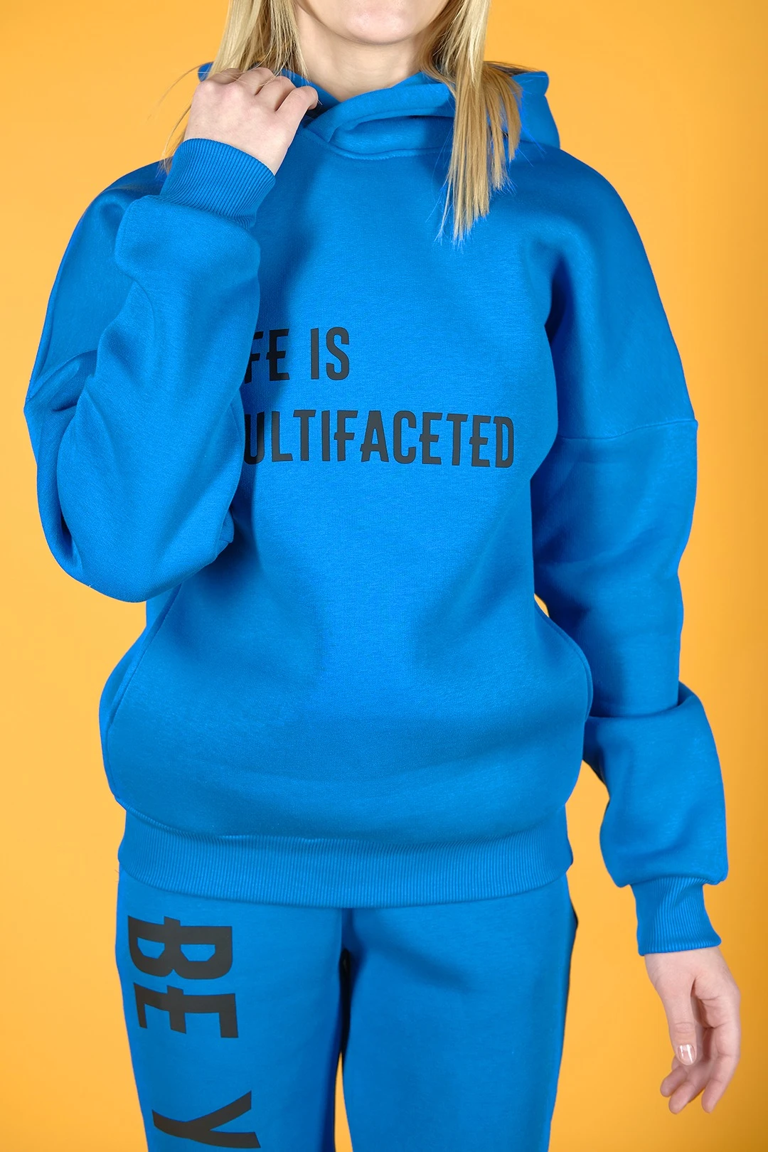 Худи Кинг из футера унисекс, однотонная голубая "Life is"#1