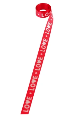 Купить ленту сатин ширина 1,5 см красную, печать серебром с одной стороны