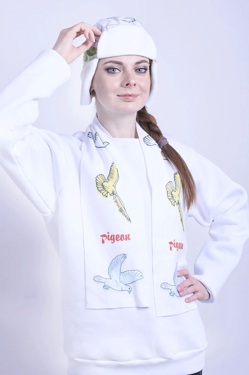 Шапка-ушанка Винтер на флисе взрослая, с полной запечаткой "Birds"#2 Шапка-ушанка Винтер на флисе взрослая, с полной запечаткой "Birds"#2