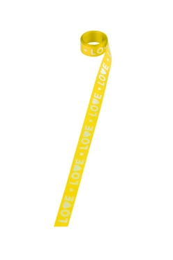 Купить ленту сатин ширина 1,5 см желтая, печать серебром с одной стороны