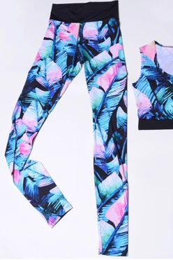 Легинсы женские с широким поясом с принтом "Banana leaves"#2