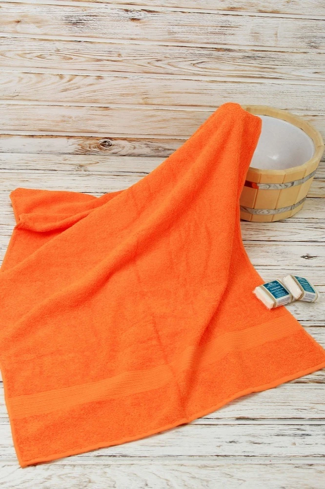 Полотенце махровое 70х140 см (Ituma), однотонное оранжевое#4