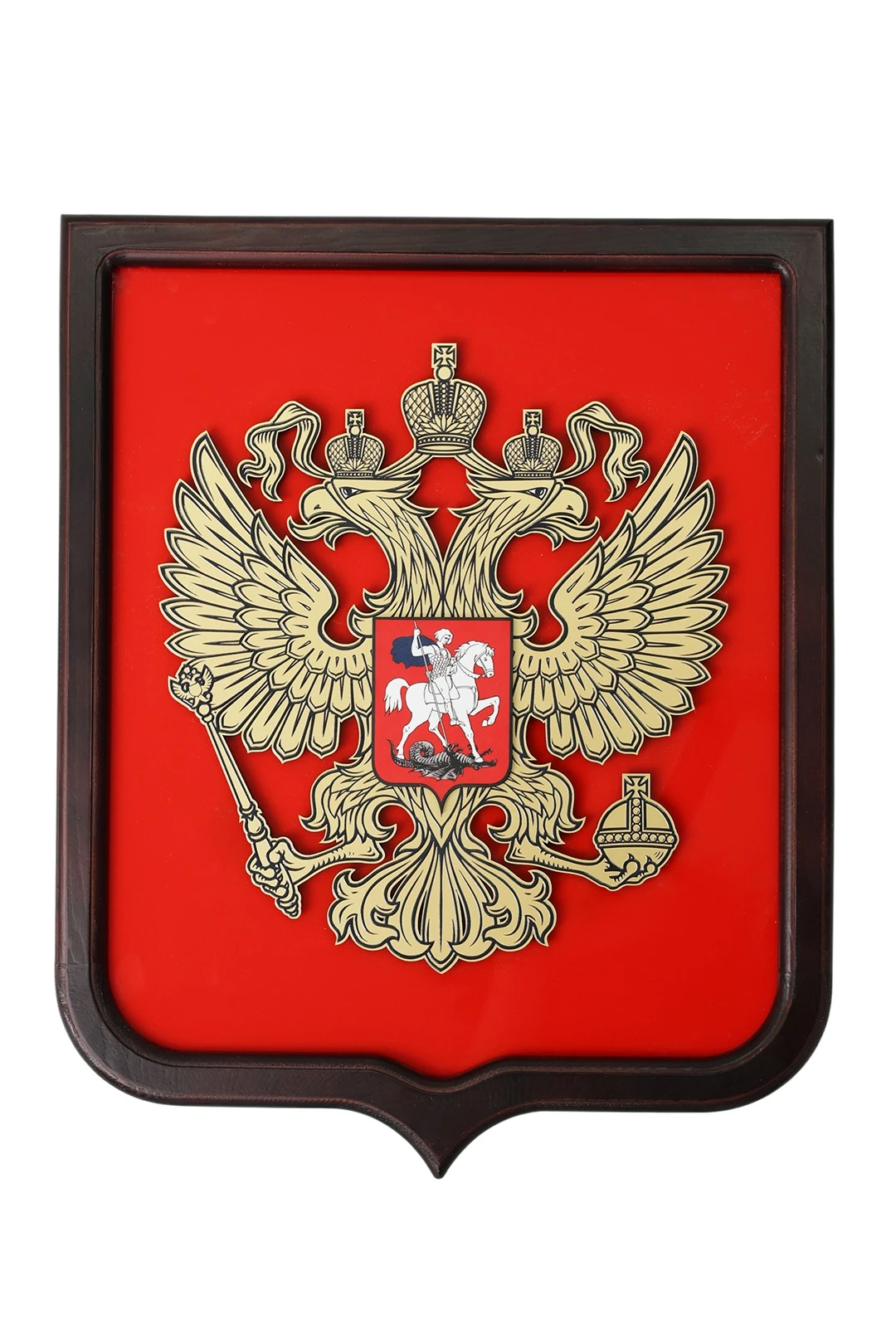 Купить герб РФ 35х43 см, рельефный из акрила, с рамкой