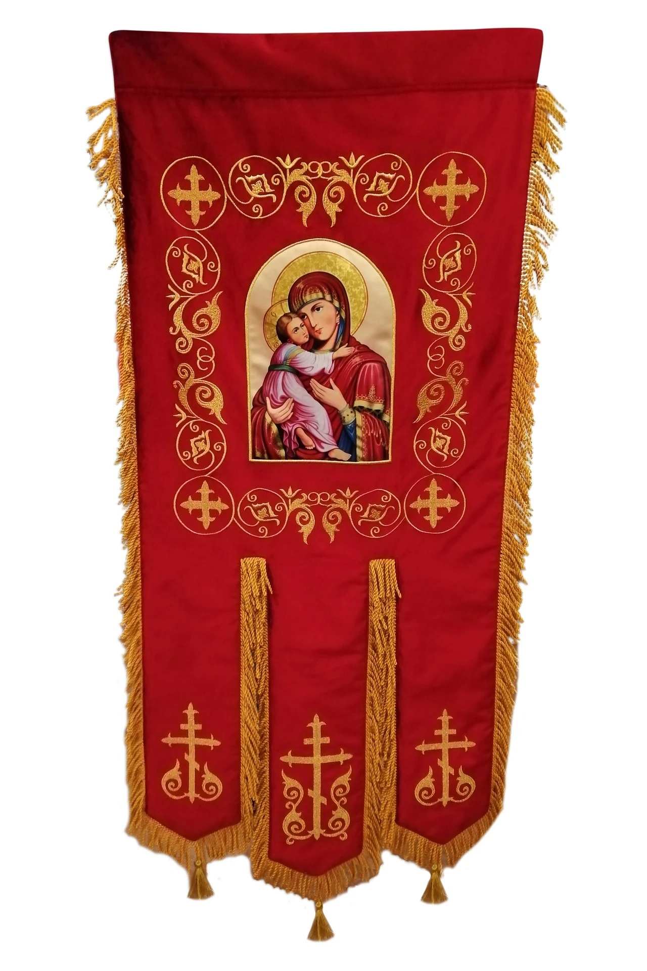 Хоругвь вышитая 50х110 см (с тремя лентами)#2