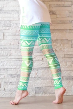 Легинсы женские с широким поясом с принтом "Green ornament"