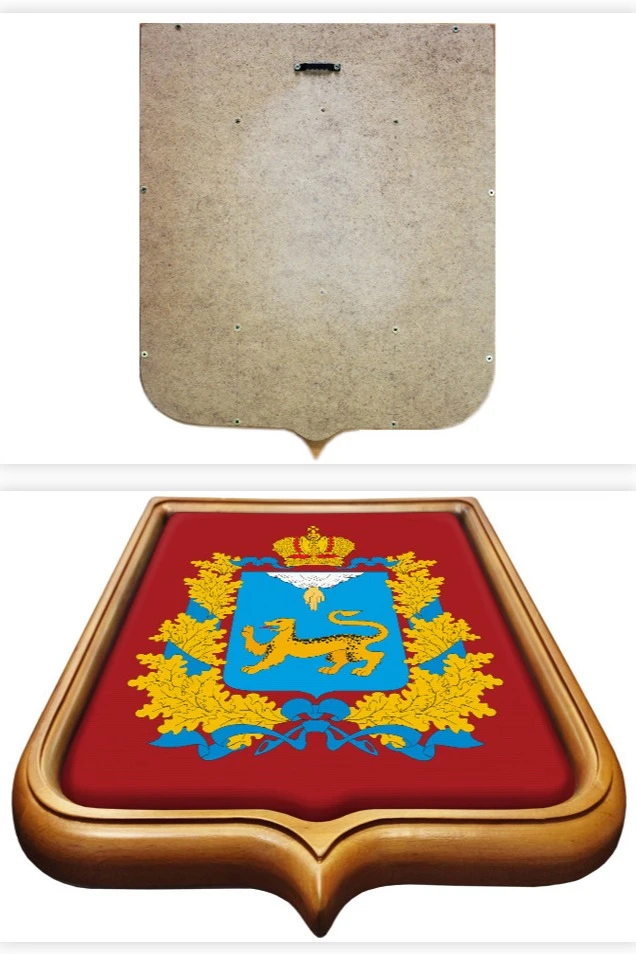 Купить Герб Псковской области 53х61 см печатный светлая рамка