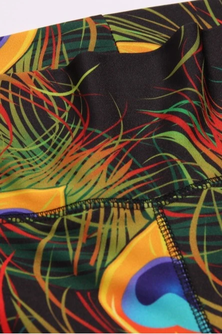 Легинсы женские с широким поясом с принтом "Colored Peacocks"#2