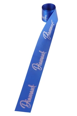 Купить ленту сатин ширина 3 см синюю, печать серебром с одной стороны