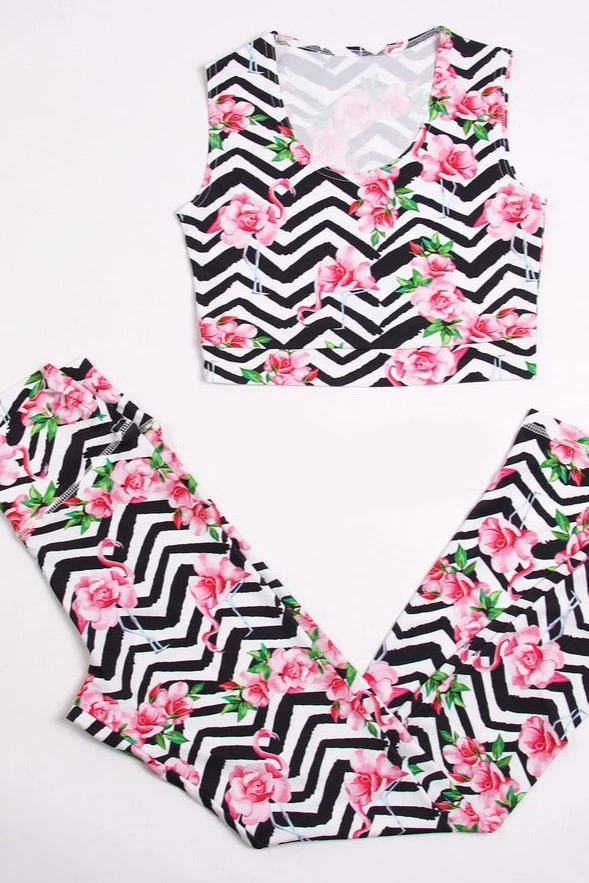 Комплект женский с принтом "Flamingo flower"#1