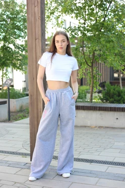 Купить брюки Льюис из футера унисекс, однотонные серые