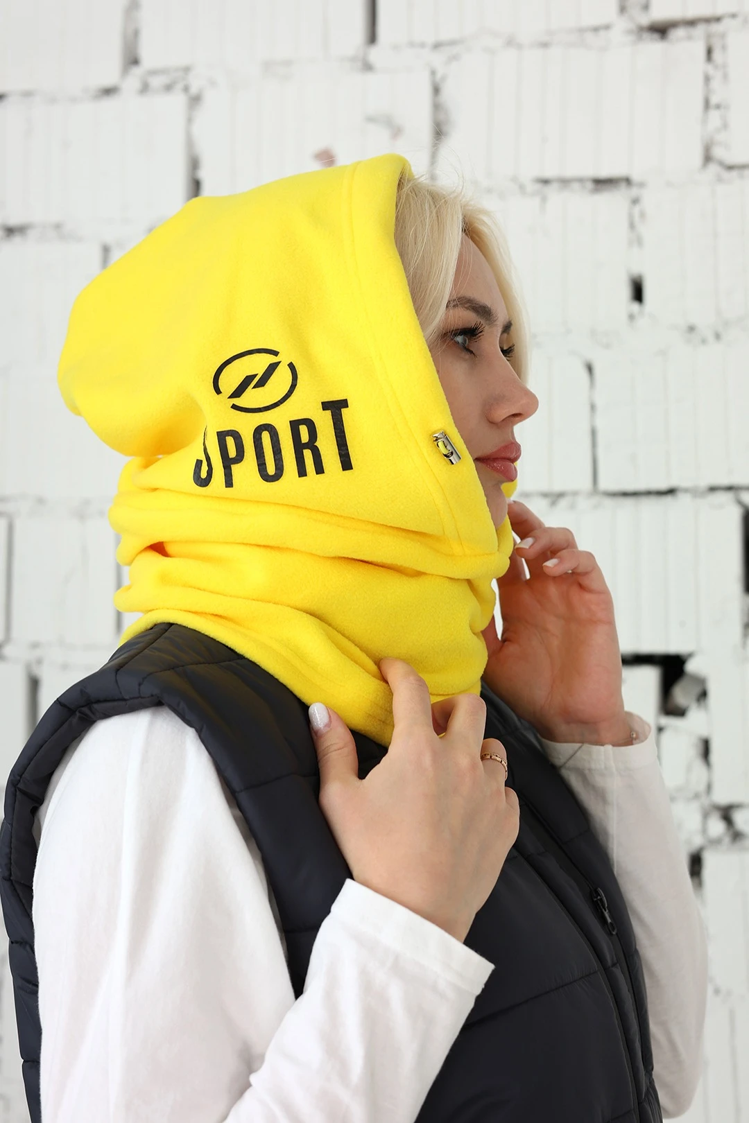 Купить капор Рейс флисовый взрослый, однотонный желтый