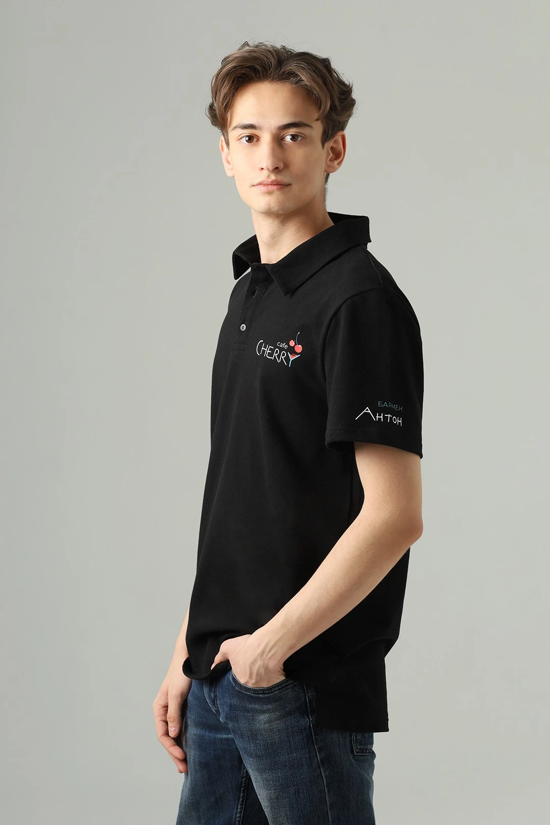 Купить поло Тейлор унисекс однотонную "Cherry"