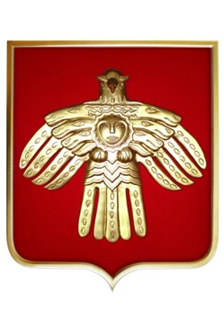 Купить Герб Республики Коми 42х50 см барельеф краска рамка под золото