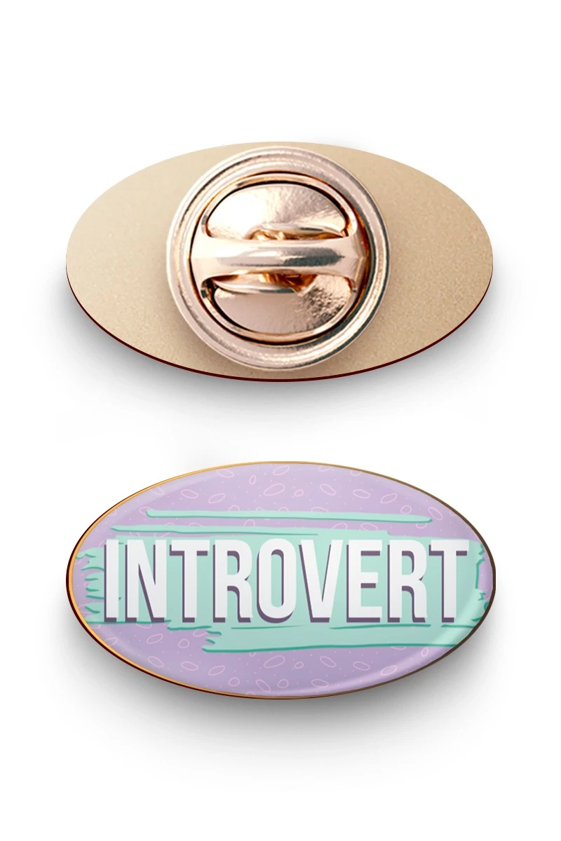 Значок заливной Овал 21х12 мм, с принтом "Introvert"#1