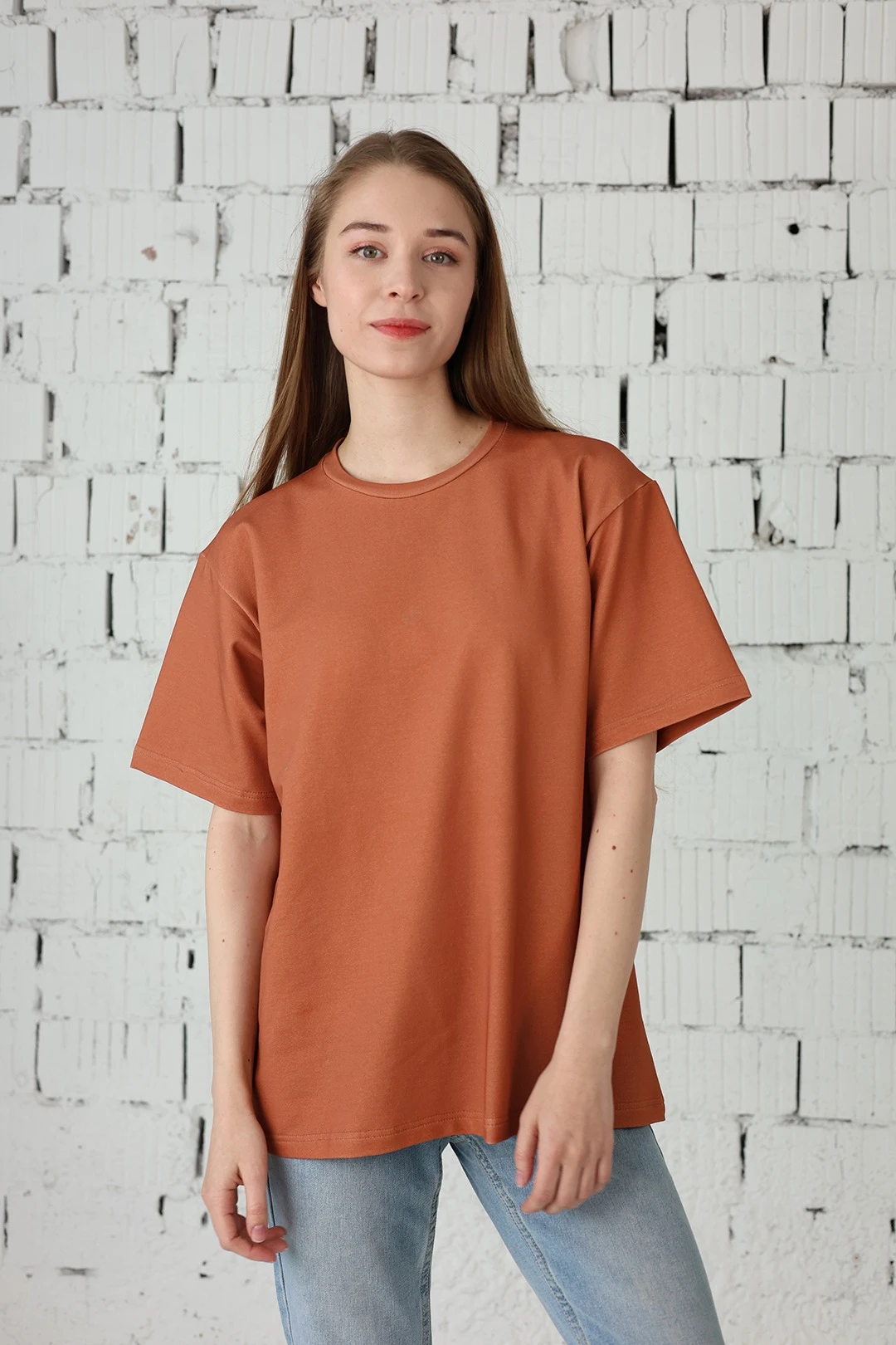 Футболка Мерфи оверсайз унисекс, однотонная коричневая (хлопок)#3