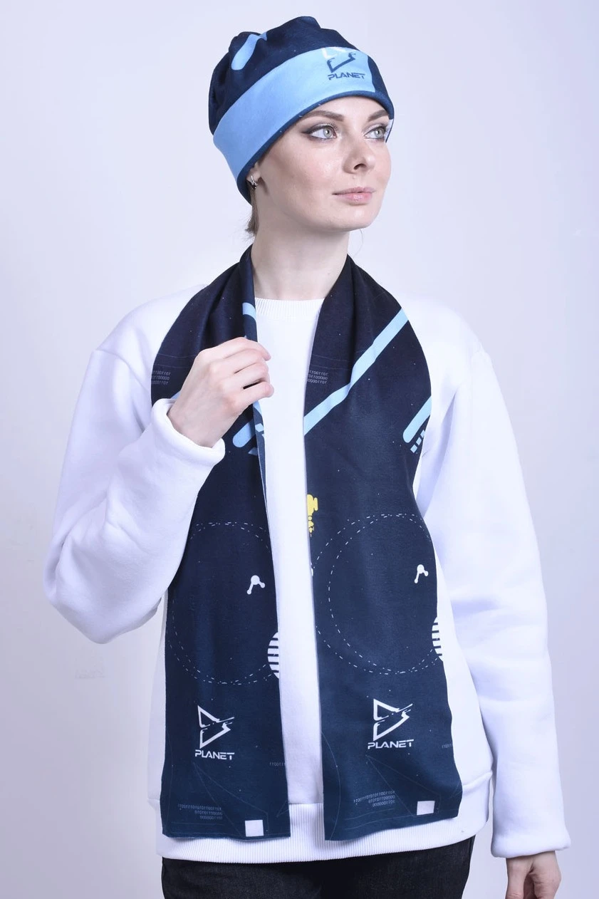 Шарф однослойный утепленный 15х150 см, с полной запечаткой "Planet"#1