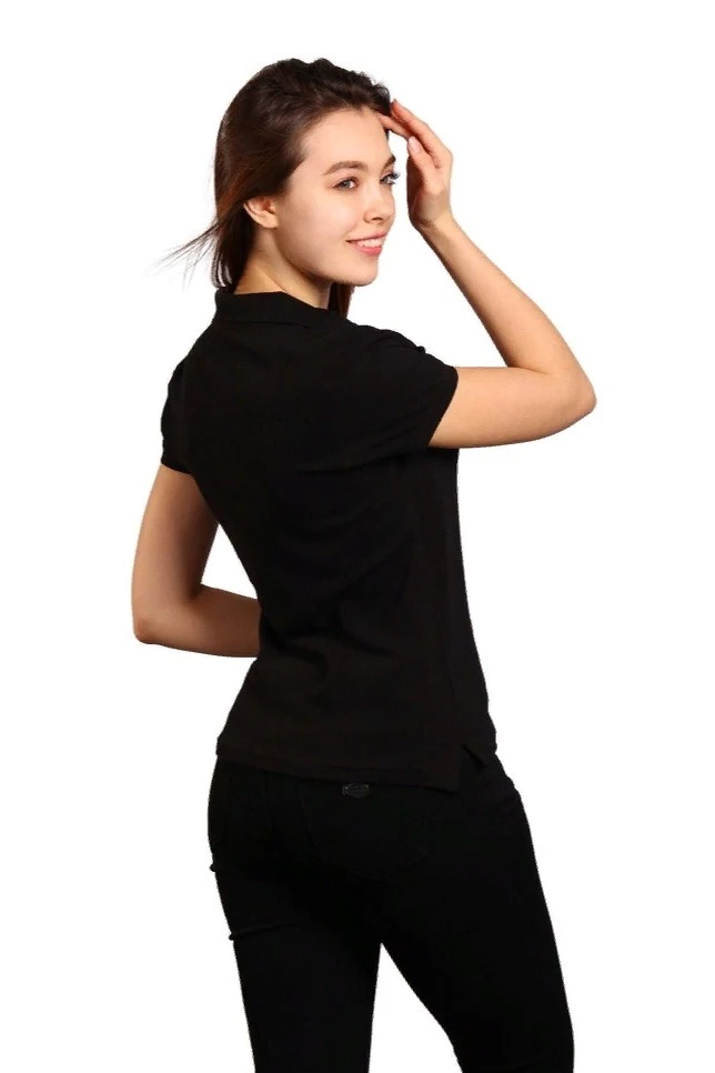 Поло Престиж женская (Modern) однотонная чёрная (хлопок)#8