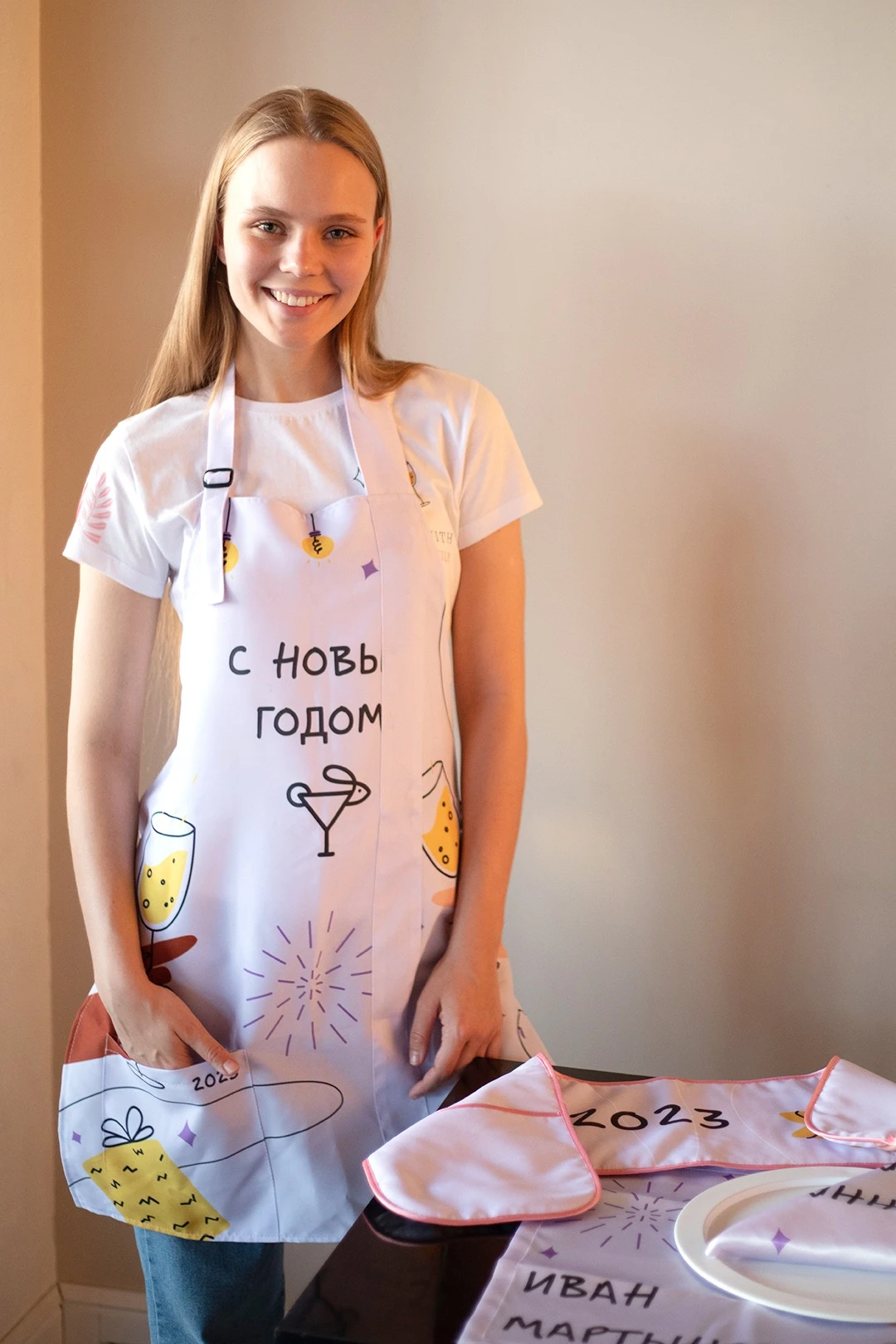 Купить фартук Мастер с декоративной планкой, с полной запечаткой "С новым годом"