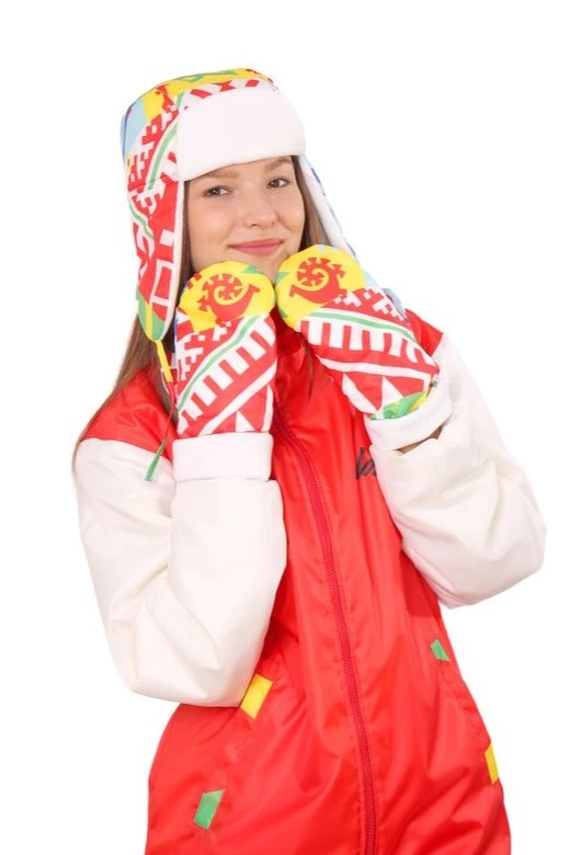 Варежки утепленные двухслойные взрослые, с полной запечаткой "Ornament"#2