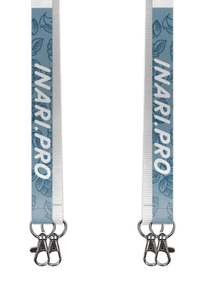 Купить ленту для бейджа репс ширина 2,5 см, с двумя карабинами-люкс, с печатью "Inari"