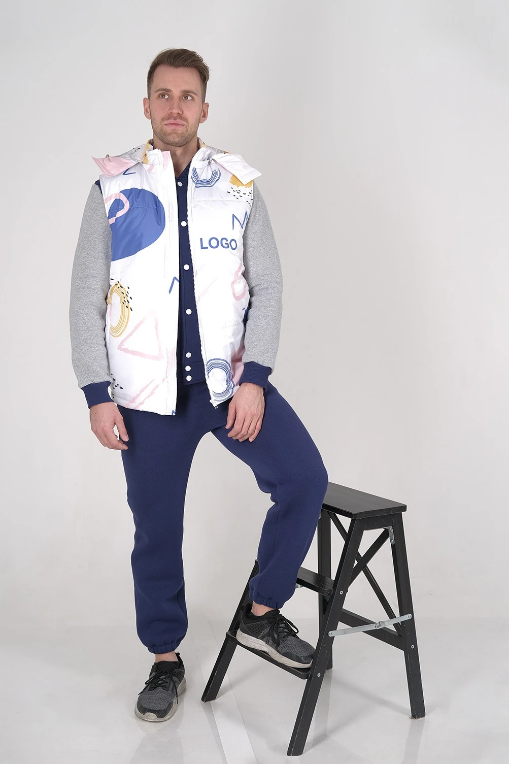 Жилет Диего на синтепоне с капюшоном унисекс, с полной запечаткой#5