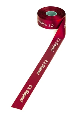 Купить ленту сатин ширина 2,5 см бордовая, печать белым с одной стороны