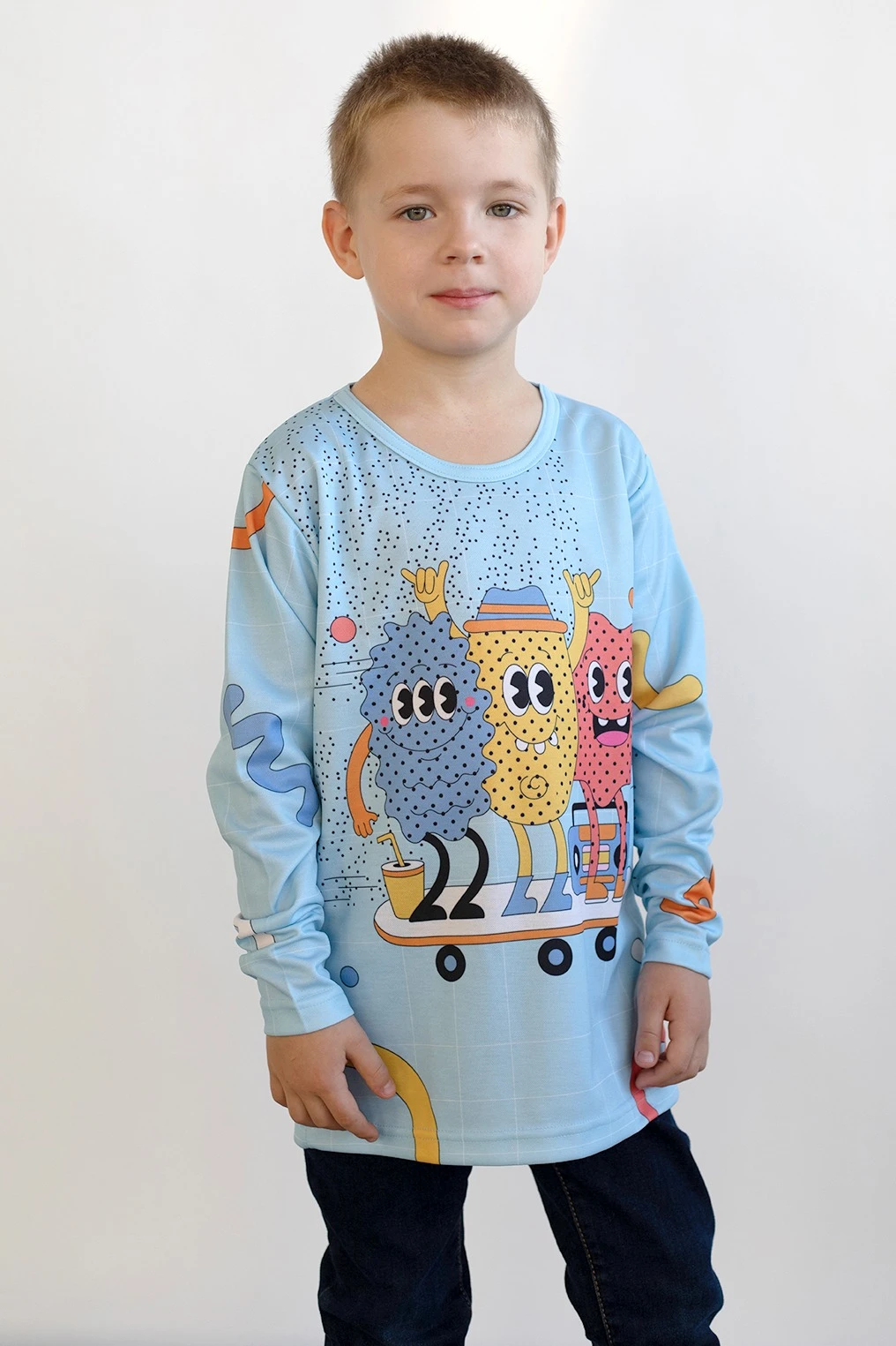 Лонгслив Гэлэкси Плюс детский из ложной сетки с полной запечаткой "Crackers"#1