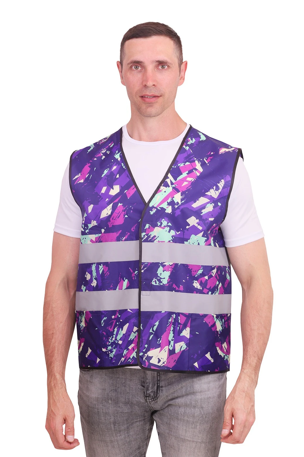 Жилет Эван со светоотражающей лентой унисекс, с полной запечаткой#1 Жилет Эван со светоотражающей лентой унисекс, с полной запечаткой#1