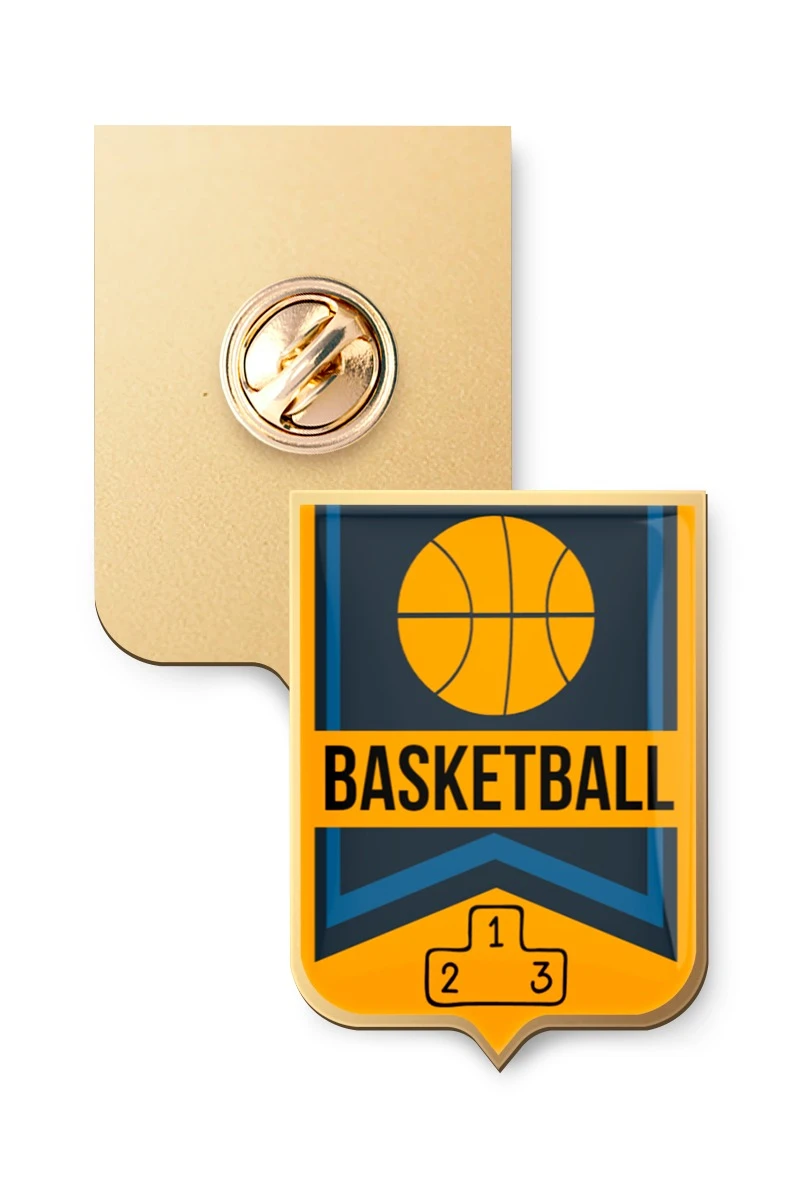 Купить значок заливной Герб 30х22 мм, с принтом "Basketball"