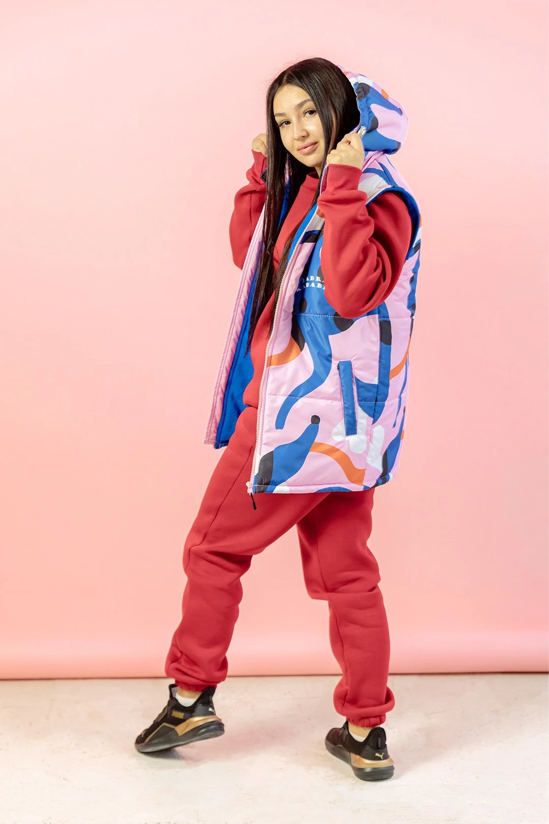 Жилет Диего на синтепоне с капюшоном унисекс, с полной запечаткой#2