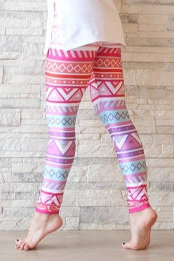 Легинсы женские с широким поясом с принтом "Pink ornament"