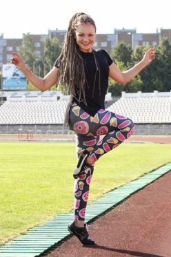 Легинсы женские с узким поясом с принтом "Donuts on black"#1