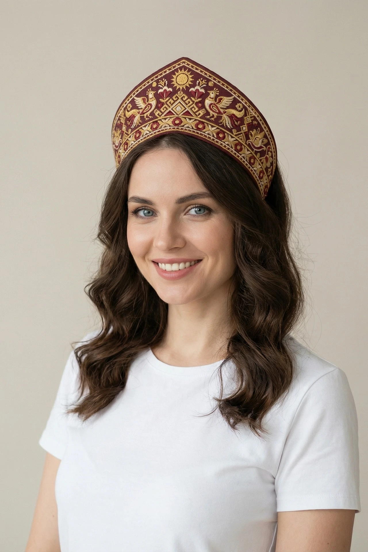 Кокошник Роко 8х51 см с принтом "Gzhel birds"#1