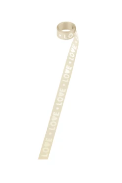 Купить ленту сатин ширина 1,5 см бежевая, печать серебром с одной стороны