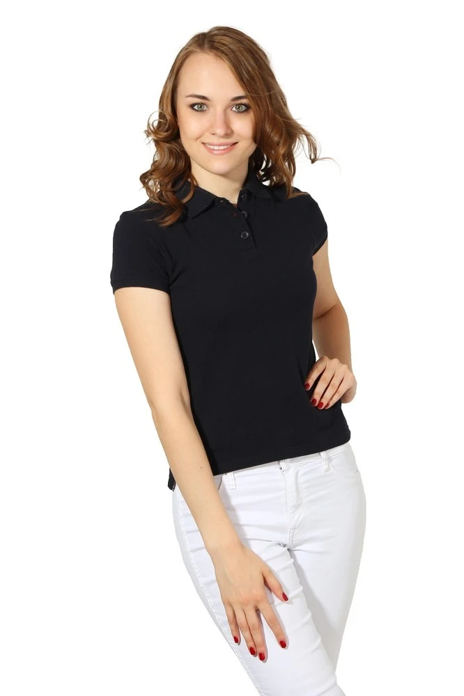 Поло Престиж женская (Modern), однотонная чёрно-синяя (хлопок)#5