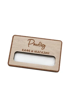 Купить бейдж из фанеры с гравировкой 47х73 мм "Paulig"