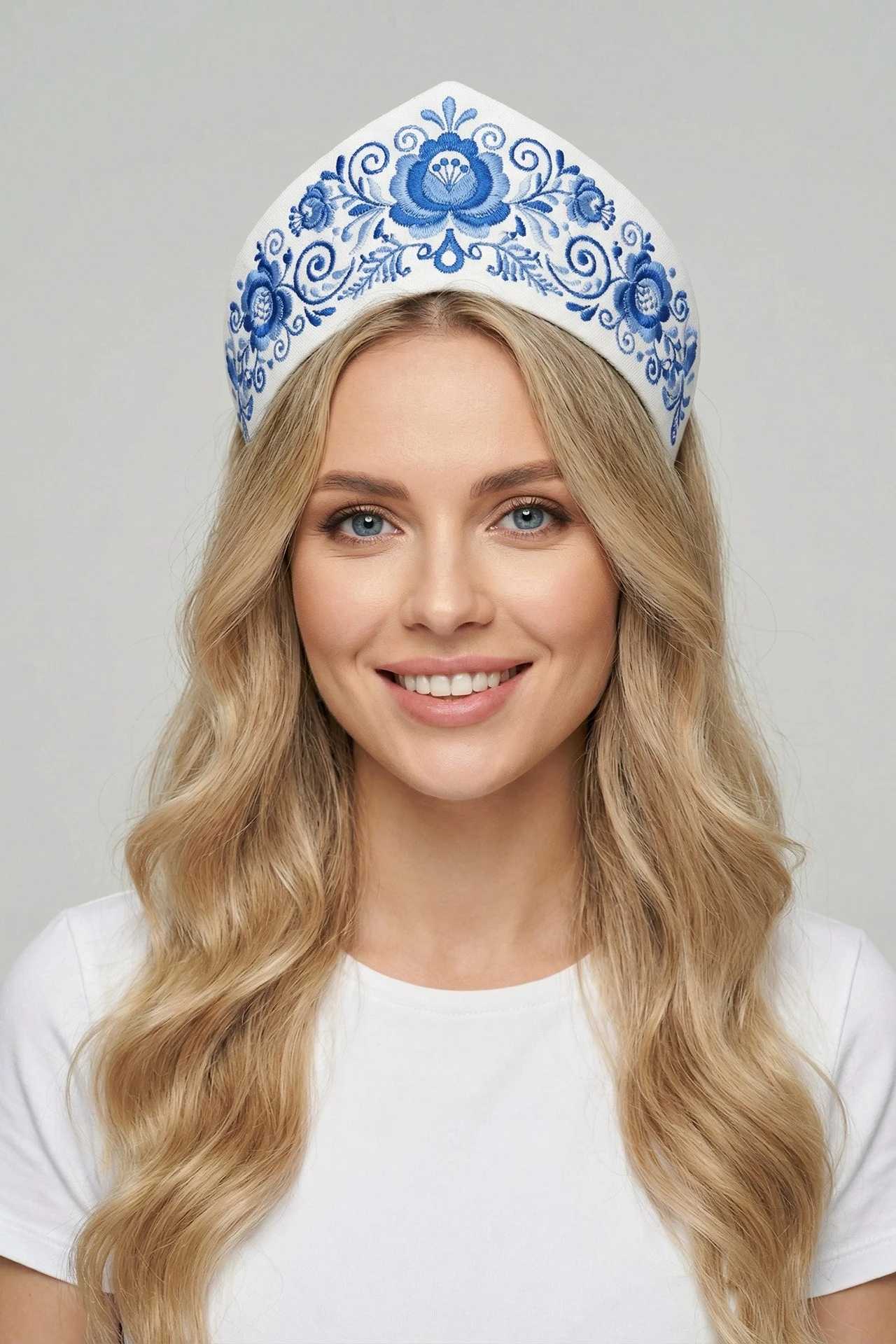 Купить кокошник Роко 8х51 см с принтом "Blue Gzhel"