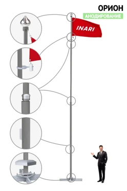 Купить флагшток уличный с закрытым механизмом 9 м из алюминия