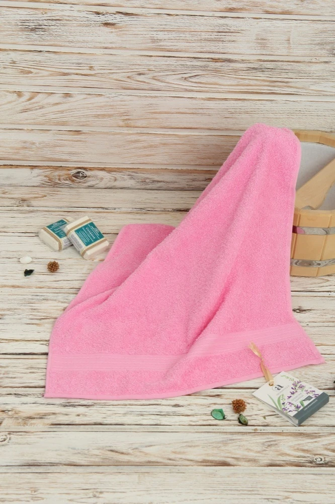 Полотенце махровое 50х90 см (Ituma), однотонное светло-розовое#2
